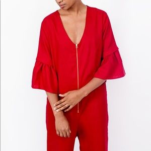 SELVA NEGRA Velma Jumpsuit in Red Linen